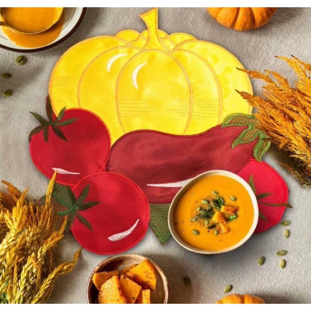 new: Pumpkin placemats-Thanksgiving /‎ Fall-Embroidered-harvest pumpkin, leaves